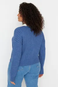 Trendyol Curve indigo rebrovaný golier detailný pletený kardigán na gombíky