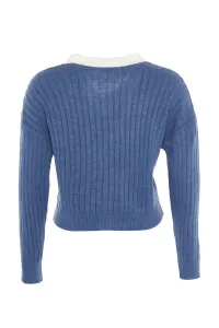 Trendyol Curve indigo rebrovaný golier detailný pletený kardigán na gombíky