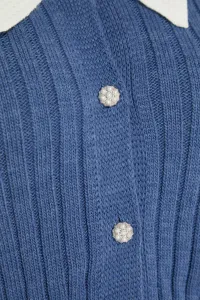 Trendyol Curve indigo rebrovaný golier detailný pletený kardigán na gombíky