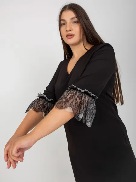 Čierne elegantné šaty veľkej veľkosti s 3/4 rukávmi