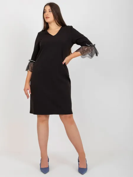 Čierne elegantné šaty veľkej veľkosti s 3/4 rukávmi
