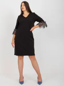 Čierne elegantné šaty veľkej veľkosti s 3/4 rukávmi