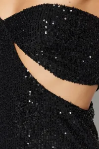 Trendyol Lesklé vonkajšie okno/strih detail Flitrové elegantné večerné šaty s čiernou podšívkou