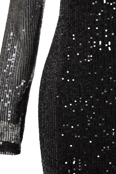 Trendyol Lesklé vonkajšie okno/strih detail Flitrové elegantné večerné šaty s čiernou podšívkou