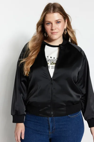 Trendyol Curve čierna tkaná bomberka na zips