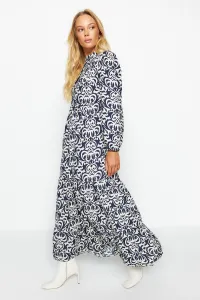 Trendyol Navy Blue vzorované polovičné labky širokého strihu bavlnené tkané šaty