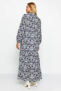 Trendyol Navy Blue vzorované polovičné labky širokého strihu bavlnené tkané šaty
