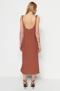 Trendyol Brown Straight Cut Slit Strappy Maxi Woven Dress