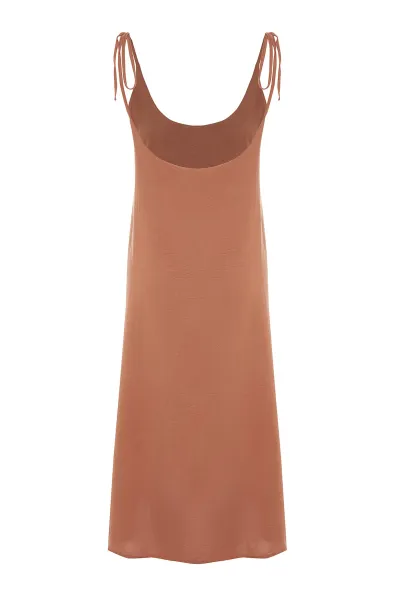 Trendyol Brown Straight Cut Slit Strappy Maxi Woven Dress