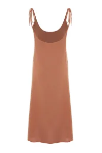 Trendyol Brown Straight Cut Slit Strappy Maxi Woven Dress