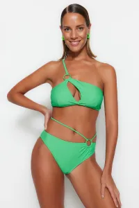 Trendyol High Waist normálne nohy bikiny spodná časť so zelenými doplnkami