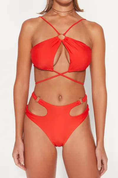 Trendyol Red Halterneck Bikini Top s doplnkami