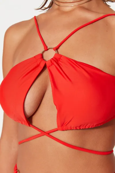 Trendyol Red Halterneck Bikini Top s doplnkami