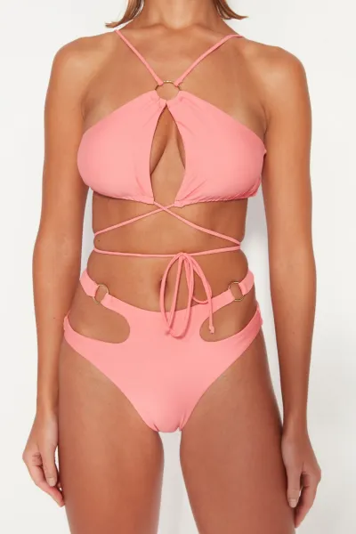 Trendyol Pink Halter Neck Príslušenstvo Bikini Top