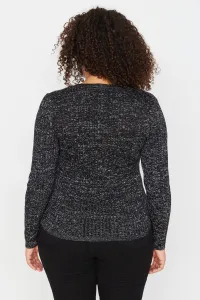 Trendyol Curve Black Glittery Crew Neck vystrihnutý detailný pletený sveter