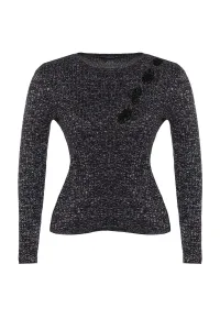 Trendyol Curve Black Glittery Crew Neck vystrihnutý detailný pletený sveter