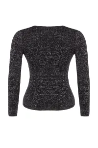 Trendyol Curve Black Glittery Crew Neck vystrihnutý detailný pletený sveter