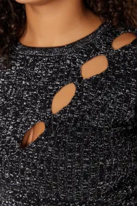 Trendyol Curve Black Glittery Crew Neck vystrihnutý detailný pletený sveter