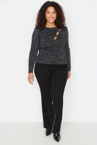 Trendyol Curve Black Glittery Crew Neck vystrihnutý detailný pletený sveter