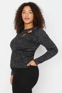 Trendyol Curve Black Glittery Crew Neck vystrihnutý detailný pletený sveter