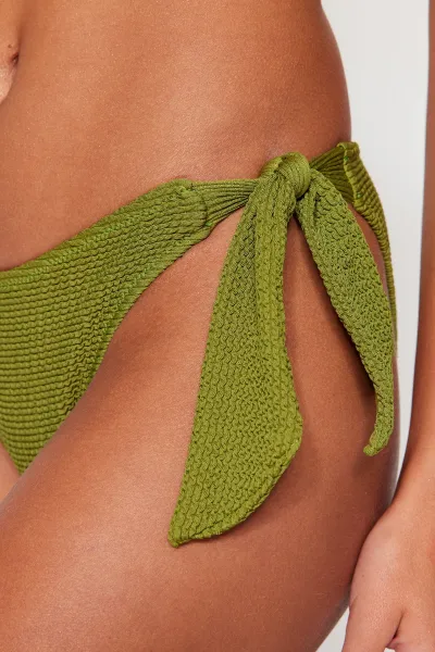 Trendyol Khaki kravata textúrovaná spodná časť bikín s pravidelnými nohami