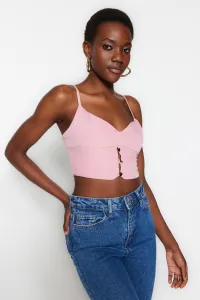 Trendyol ružový crop podšitý bustier s tkanými doplnkami