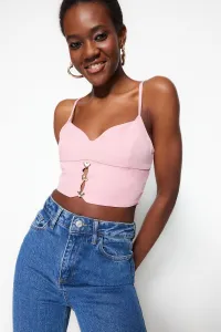Trendyol ružový crop podšitý bustier s tkanými doplnkami