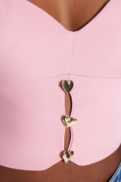 Trendyol ružový crop podšitý bustier s tkanými doplnkami
