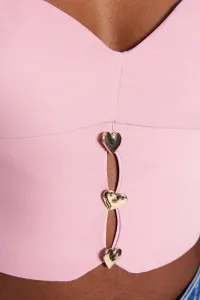 Trendyol ružový crop podšitý bustier s tkanými doplnkami