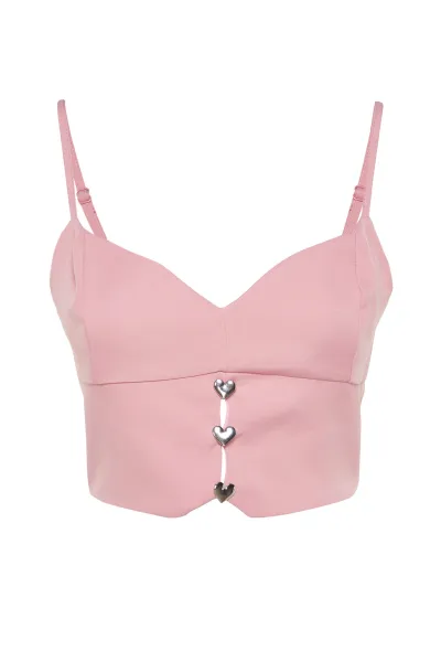 Trendyol ružový crop podšitý bustier s tkanými doplnkami