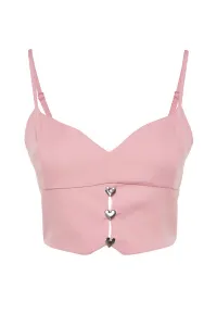 Trendyol ružový crop podšitý bustier s tkanými doplnkami