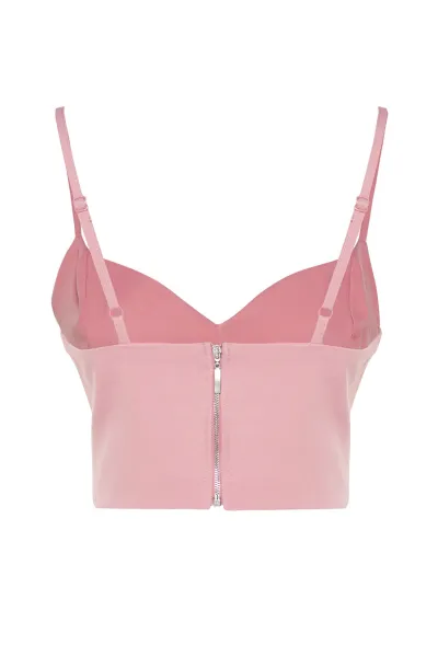 Trendyol ružový crop podšitý bustier s tkanými doplnkami