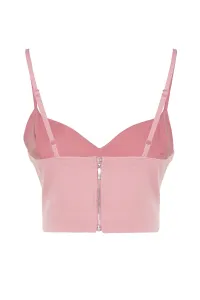 Trendyol ružový crop podšitý bustier s tkanými doplnkami