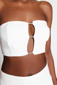 Trendyol Ecru Crop Podšitý Tkaný Lesklý Kameň S Detailom Výrezu Bustier