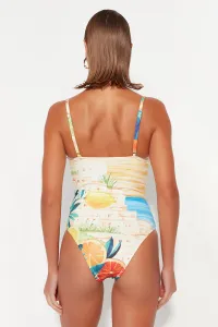 Trendyol Scenery Patterned V-Neck Regular Leg Swimsuit