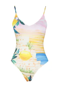 Trendyol Scenery Patterned V-Neck Regular Leg Swimsuit