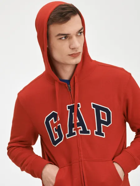 Červená pánska mikina na zips logo GAP