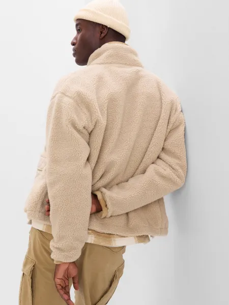Béžová pánská bunda sherpa na zip GAP