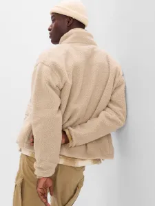 Béžová pánská bunda sherpa na zip GAP