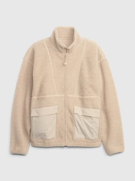 Béžová pánská bunda sherpa na zip GAP