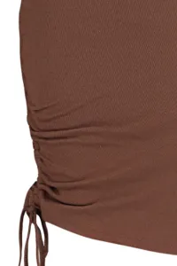 Trendyol Brown Crew Neck Fitted, Shirring Detailed Ribbed Flexible Mini Knitting Dress