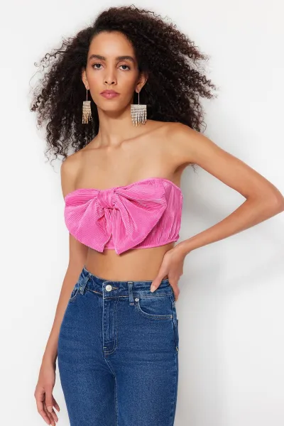 Trendyol Ružový Pletený Textúrovaný Bustier