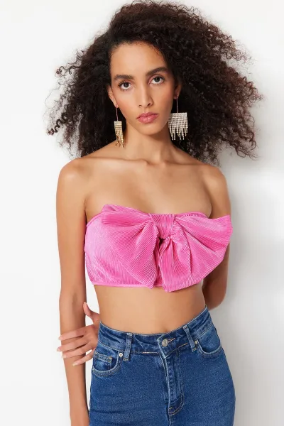Trendyol Ružový Pletený Textúrovaný Bustier