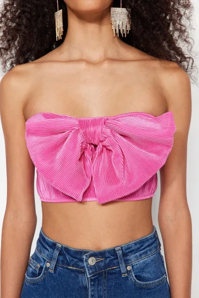Trendyol Ružový Pletený Textúrovaný Bustier