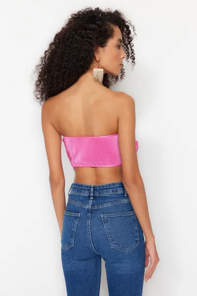 Trendyol Ružový Pletený Textúrovaný Bustier