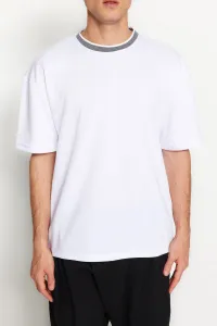 Trendyol Premium Basic White Relaxed Cut Knitted Tape Textured Pique T-Shirt