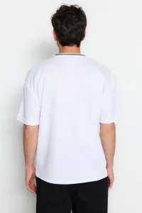 Trendyol Premium Basic White Relaxed Cut Knitted Tape Textured Pique T-Shirt