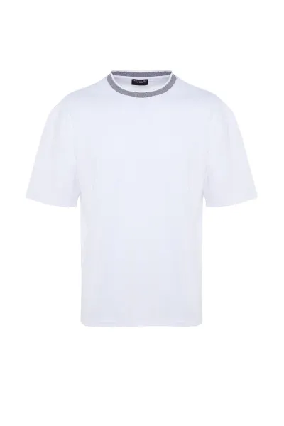 Trendyol Premium Basic White Relaxed Cut Knitted Tape Textured Pique T-Shirt