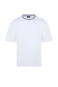 Trendyol Premium Basic White Relaxed Cut Knitted Tape Textured Pique T-Shirt