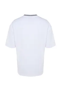 Trendyol Premium Basic White Relaxed Cut Knitted Tape Textured Pique T-Shirt